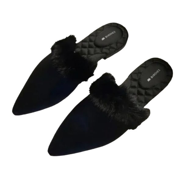 Birdies The Dove Onyx Womens Fur Pointed Toe Slip On Mules, Brand New In Box - Picture 4 of 5